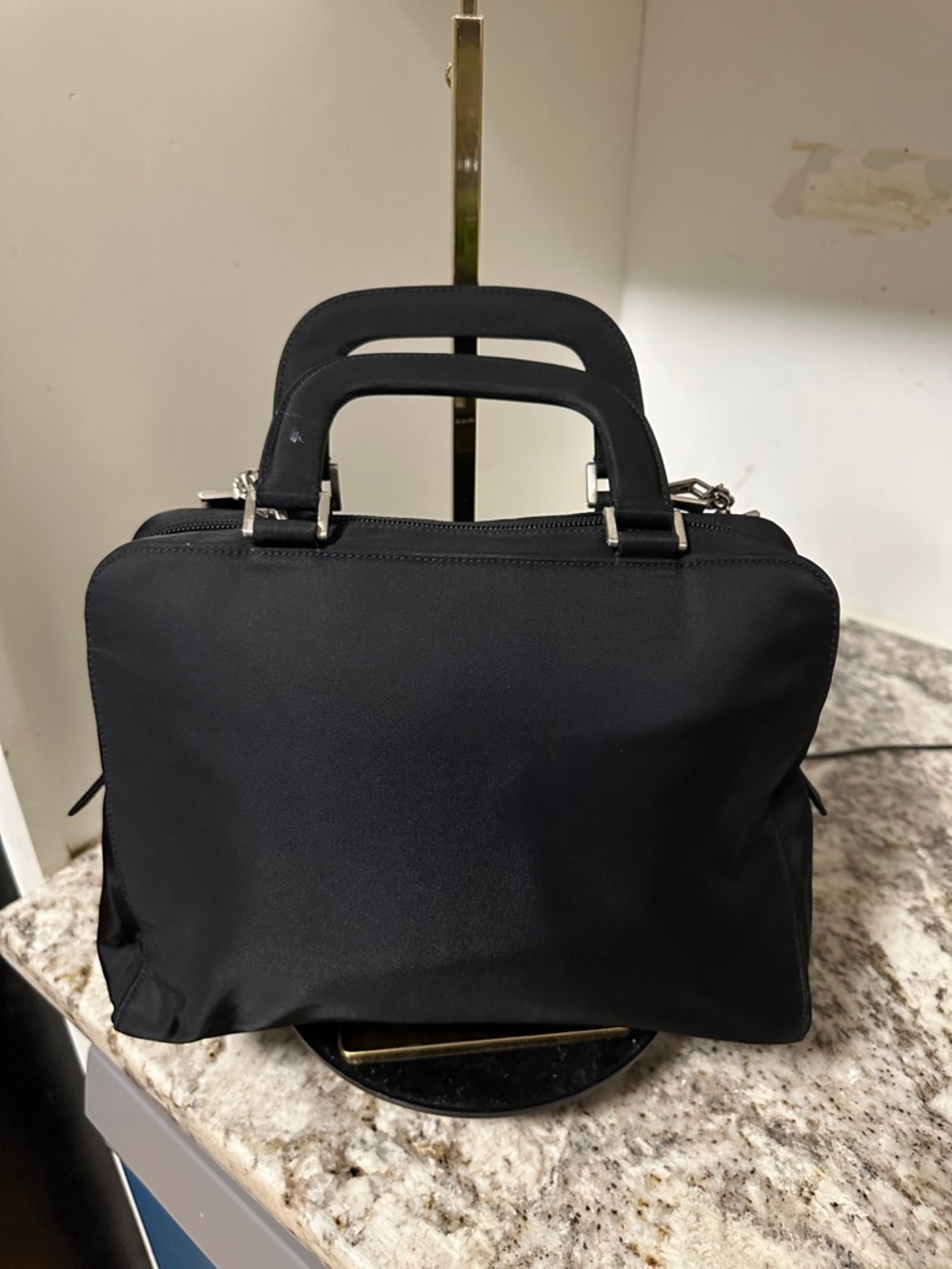 Prada Black Top-Handle Satchel with Silver Hardware. PRE-OWNED.
